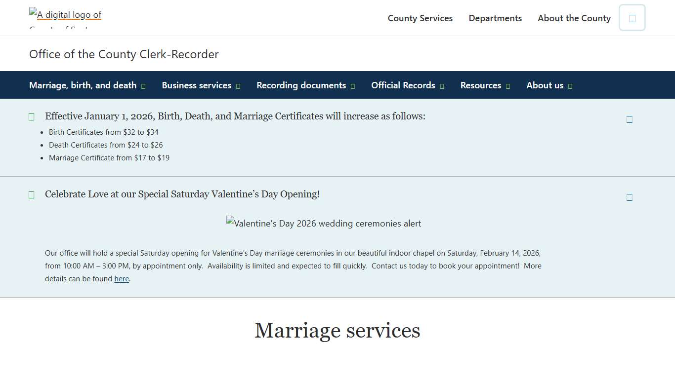 Marriage services Office of the County Clerk-Recorder County of Santa Clara